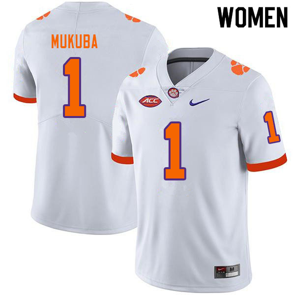 Women #1 Andrew Mukuba Clemson Tigers College Football Jerseys Sale-White - Click Image to Close